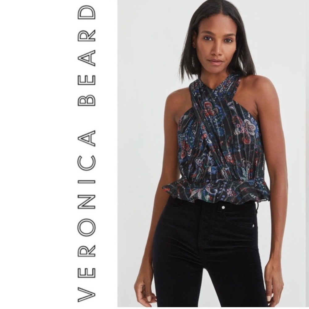 ✨NWT Veronica Beard Kailani Floral Halter Top 14 | Satin Statement Blouse